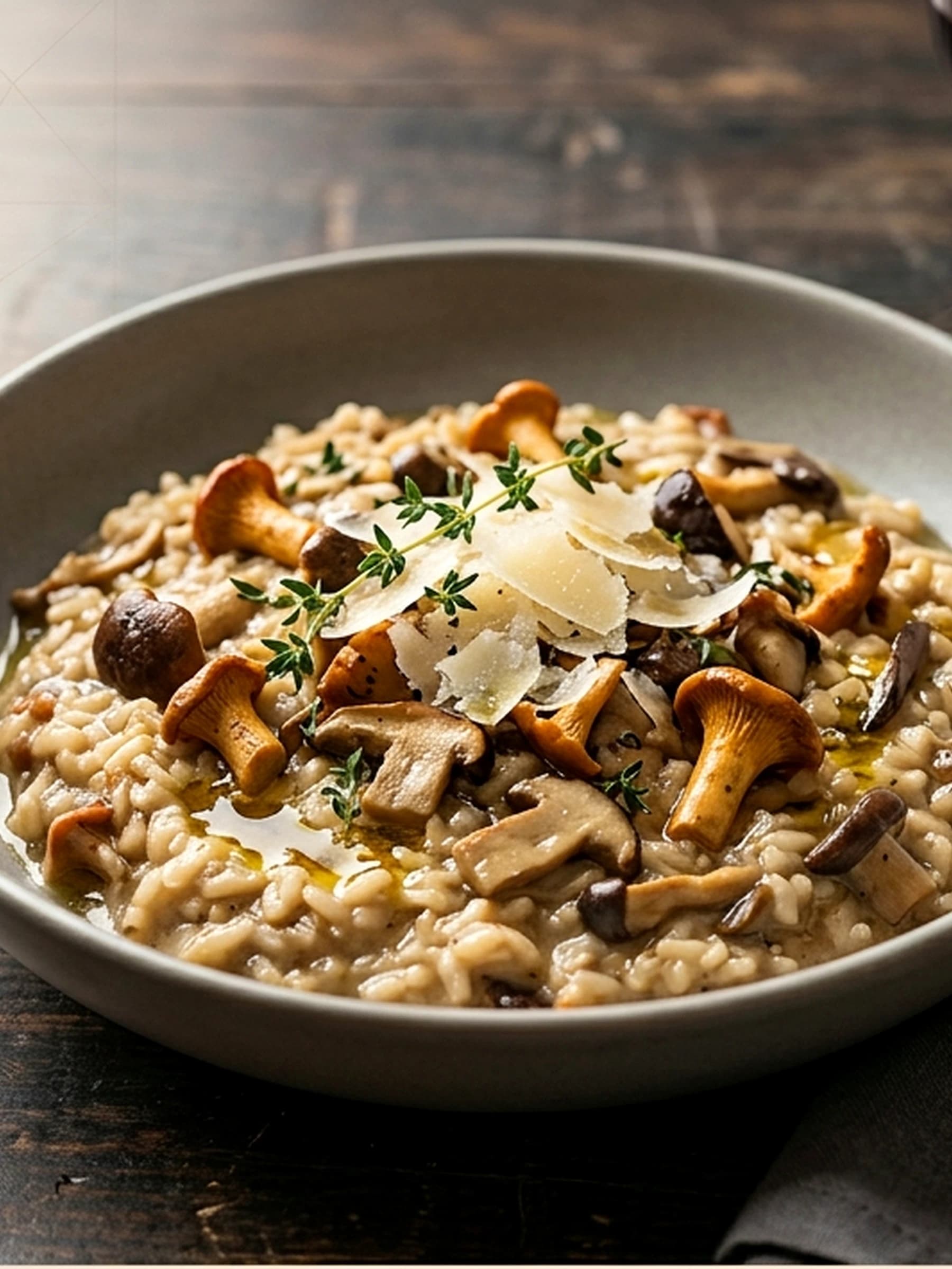 Wild mushroom risotto with thyme and shaved parmesan